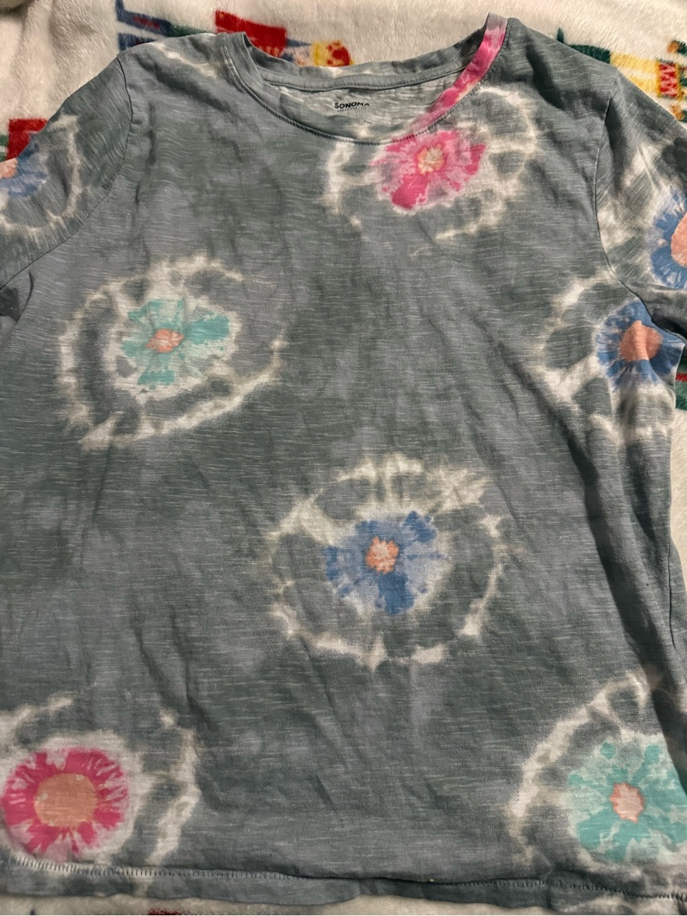 Sonoma Teal Tie-Dye Short Sleeve Tee with Floral Rings